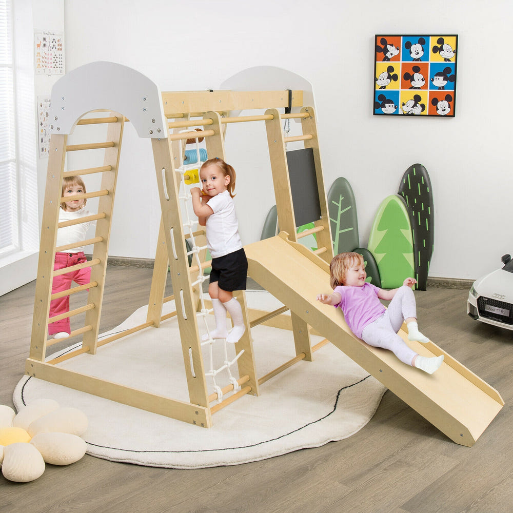 Indoor Playground Climbing Gym Wooden 8-in-1 Climber Playset for Children