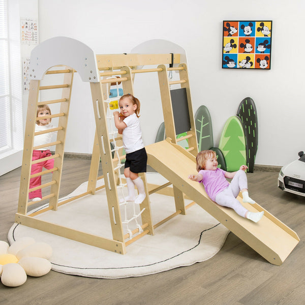 Indoor Playground Climbing Gym Wooden 8-in-1 Climber Playset for Children