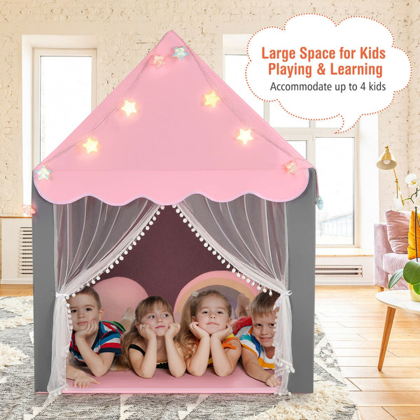 Kids Playhouse Tent with Colorful Star Lights and Mat