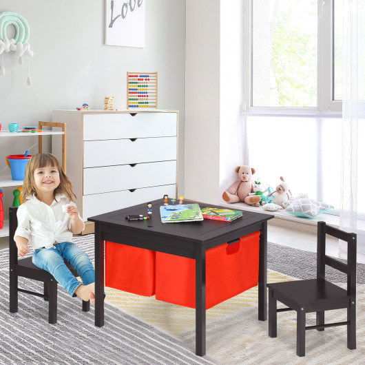 2-in-1 Kids Activity Table and 2 Chairs Set with Storage Building Block Table-Espresso