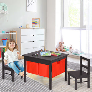 2-in-1 Kids Activity Table and 2 Chairs Set with Storage Building Block Table-Espresso