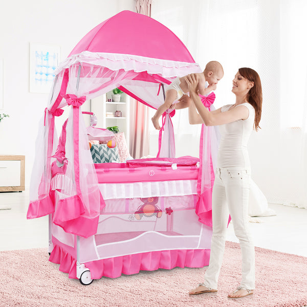 Portable baby playpen crib cradle with carrying bag, perfect for safe sleep and play on the go.