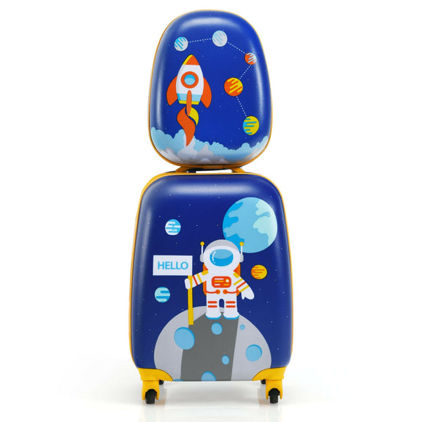 Green ABS kids suitcase set, 12" & 16", perfect for travel, shown at angle 51. Ideal for babies and toddlers.