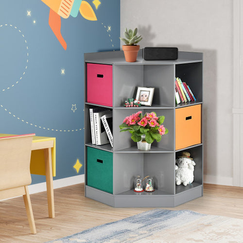 3-Tier Kids Storage Shelf Corner Cabinet with 3 Baskets for Kids Room