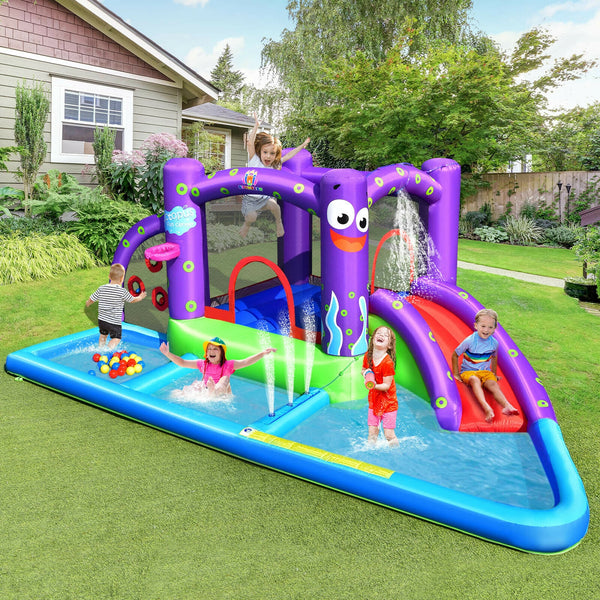 Inflatable Water Slide Castle without Blower - Heavy-Duty for Kids with Blower