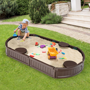 Sandbox with Built-in Corner Seat and Bottom Liner - Wooden for Kids with Cover