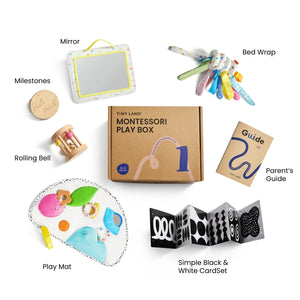 Tiny Land® Montessori Sensory Beginnings Baby Set for infants 0-6 months, showcasing engaging textures and colors.