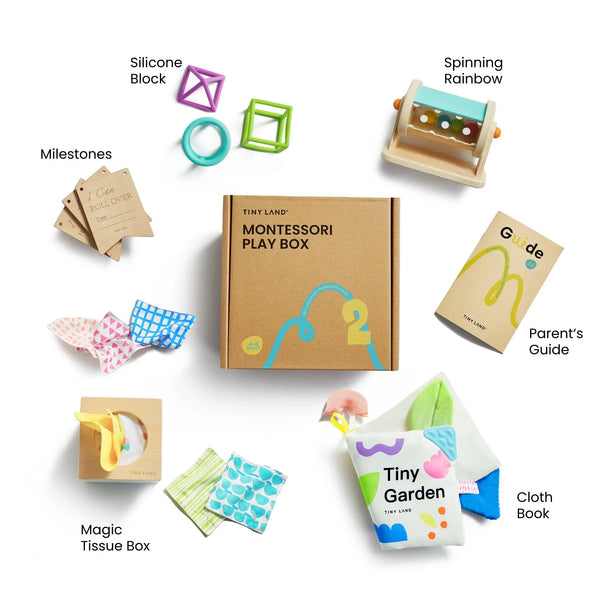 Tiny Land® Montessori Complete Baby Set for infants 0-24 months, showcasing safe and engaging playtime essentials.