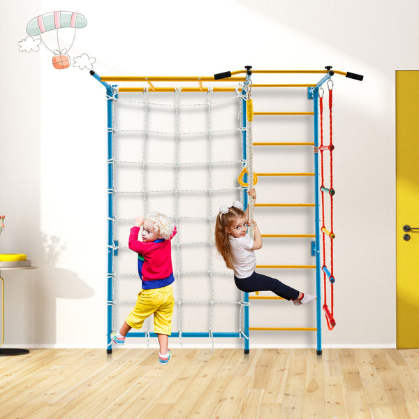 7 In 1 Kids Indoor Gym Playground Swedish Wall Ladder for Solid Wall-Yellow