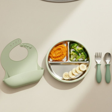 Stainless Steel Toddler Feeding Set 12+ Months- Sage Green