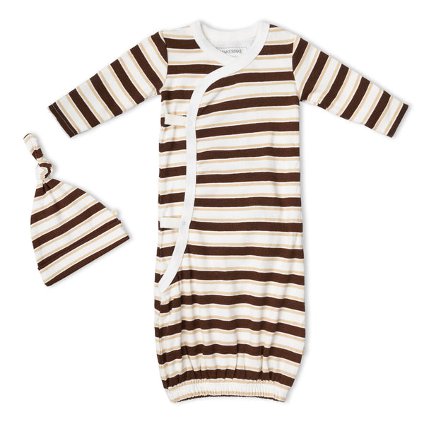 Organic Kimono Infant Sleep Gown - Cocoa Stripe