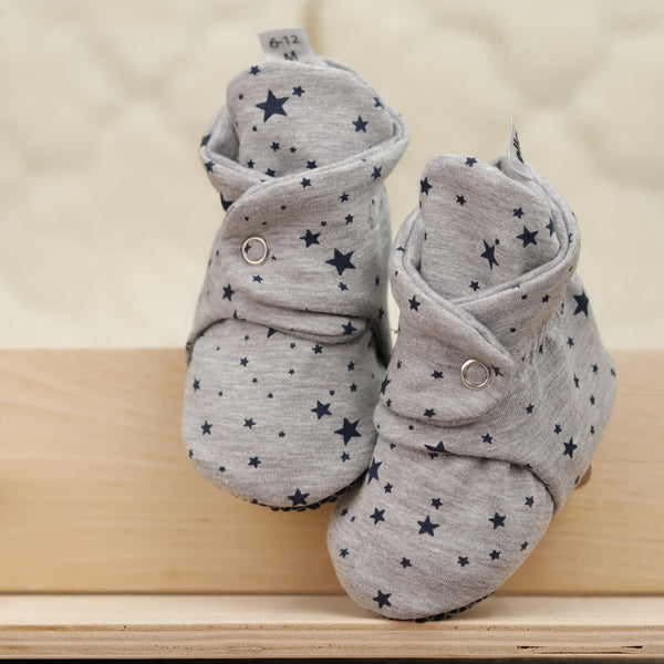 Organic Cotton Baby Booties, Non-Slip Sole, Cotton Newborn Booties Home Nursery Shoes, Star Gray