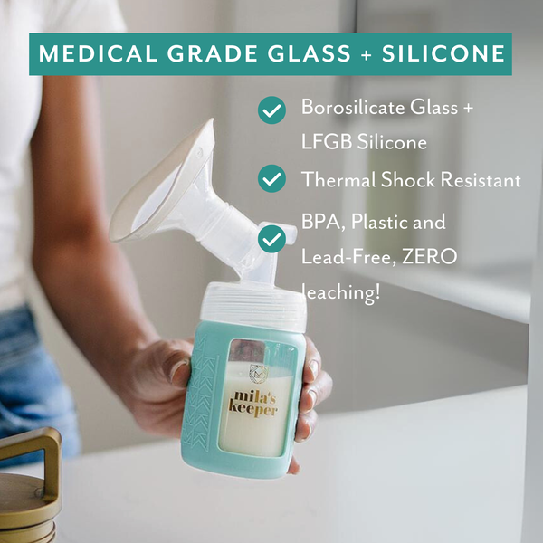 Set of 2 glass breast milk bottles, perfect for safe and stylish breast milk storage.