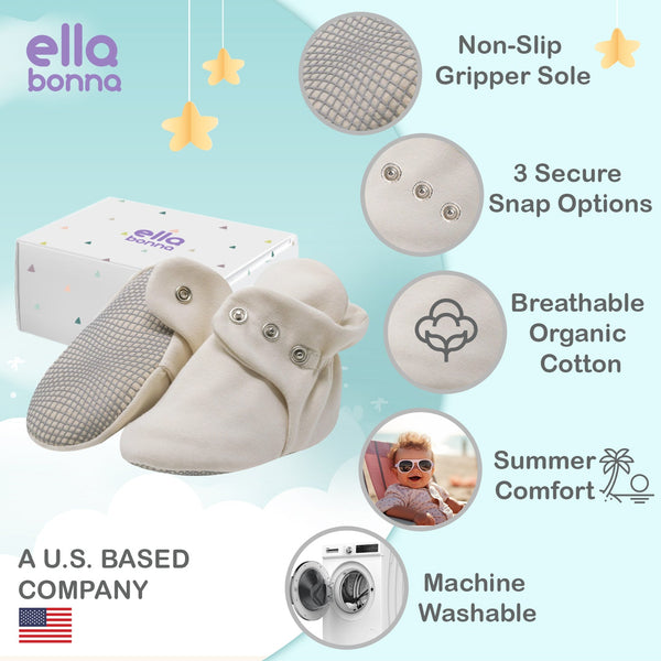 Organic Cotton Baby Booties, Non-Slip Sole, Cotton Newborn Booties Home Nursery Shoes, Alphabet