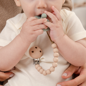 Pacifier Clips in Beige, 2 Pack