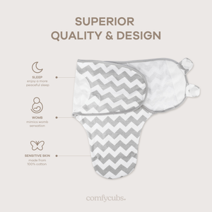 Easy Swaddle Blankets in Grey, Pack of 3, shown from angle 3, perfect for keeping your baby snug and cozy.