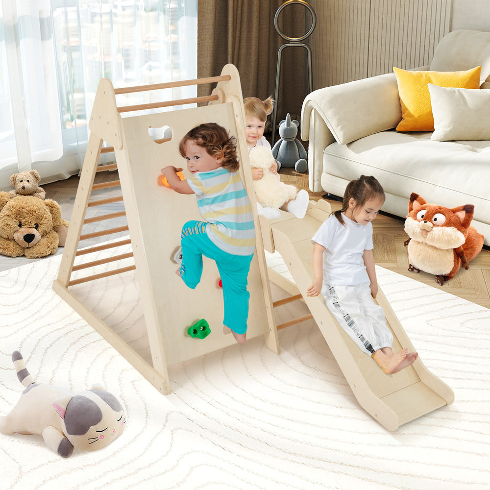 3-In 1 Jungle Gym Indoor Playground with Extended Slide for Toddlers