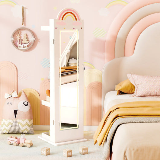 3-in-1 kids jewelry cabinet with lighted mirror in white, perfect for organizing accessories and enhancing playtime.