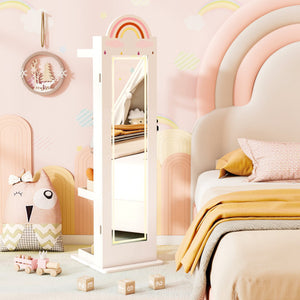 3 In 1 Kids Jewelry Cabinet Freestanding Jewelry Armoire with 3-Color Lighted Mirror-White