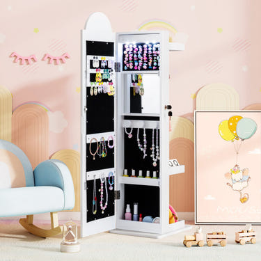 3-in-1 kids jewelry cabinet with lighted mirror in white, perfect for organizing accessories and enhancing playtime.