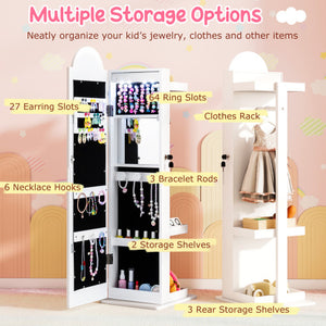 3 In 1 Kids Jewelry Cabinet Freestanding Jewelry Armoire with 3-Color Lighted Mirror-White