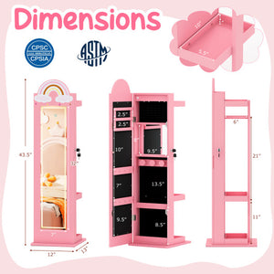 3 In 1 Kids Jewelry Cabinet Freestanding Jewelry Armoire with 3-Color Lighted Mirror-Pink
