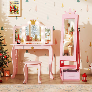 3 In 1 Kids Jewelry Cabinet with lighted mirror, perfect for organizing accessories and enhancing playtime.