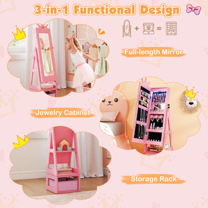 3 In 1 Kids Jewelry Cabinet with lighted mirror, perfect for organizing accessories and adding fun to any child's room.
