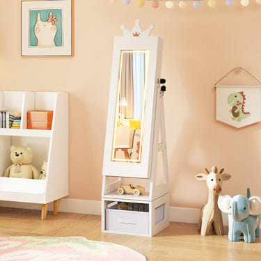 3 In 1 Kids Jewelry Cabinet with lighted mirror, perfect for organizing accessories and adding style to kids' rooms.