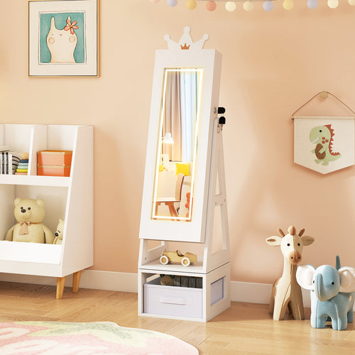 3 In 1 Kids Jewelry Cabinet with lighted mirror, perfect for organizing accessories and adding style to kids' rooms.