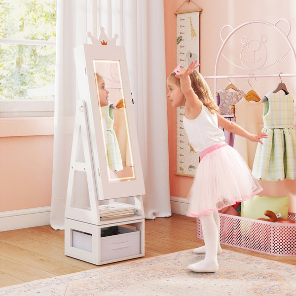 3 In 1 Kids Jewelry Cabinet with lighted mirror, perfect for organizing accessories and enhancing playtime.