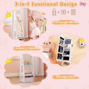3-in-1 kids jewelry cabinet with lighted mirror, perfect for organizing accessories and enhancing playtime fun.