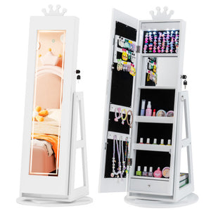 3 In 1 Kids Jewelry Cabinet with 3-Color Lighted Full Length Mirror and Internal Mirror-White