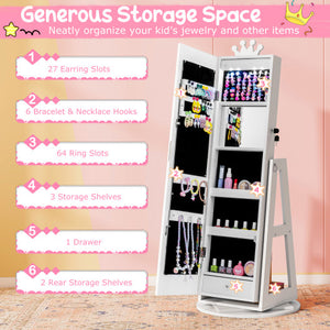 3 In 1 Kids Jewelry Cabinet with 3-Color Lighted Full Length Mirror and Internal Mirror-White