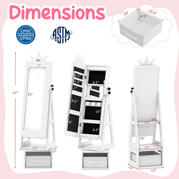 3 In 1 Kids Jewelry Cabinet with lighted mirror, perfect for organizing accessories and enhancing playtime fun.