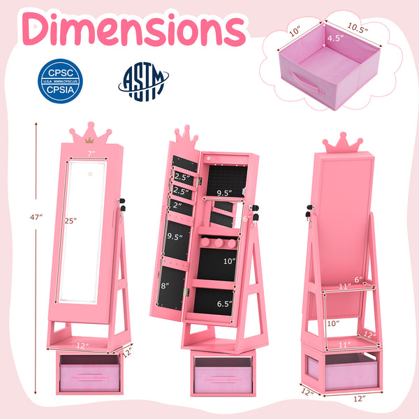 3 In 1 Kids Jewelry Cabinet with lighted mirror, perfect for organizing accessories and adding fun to kids' rooms.