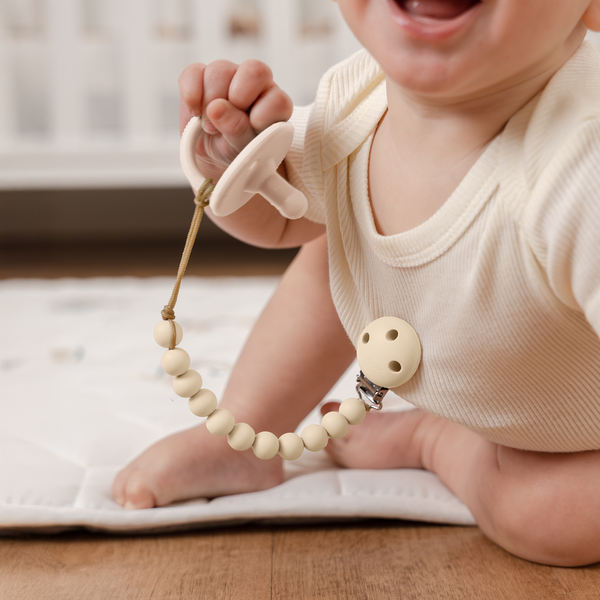 Pacifier Clips in Beige & Light Beige, 2 Pack