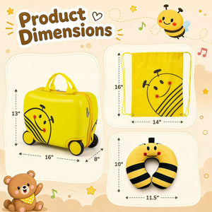 3-Piece Kids Carry-on Luggage Set with Headrest and Backpack for Travel-Yellow