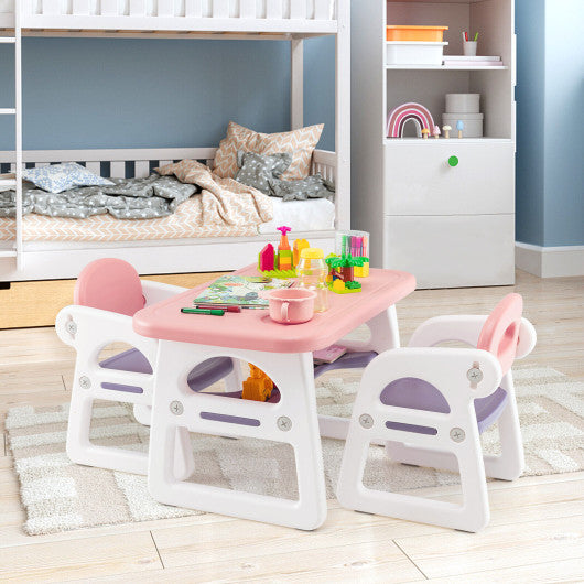 Kids Table and Chair Set with Building Blocks-Pink & Blue