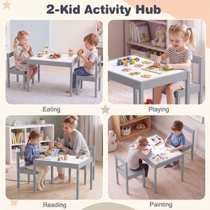 3-Piece Toddler Activity Table Set with Solid Rubber Wood Frame