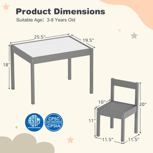 3-Piece Toddler Activity Table Set with Solid Rubber Wood Frame