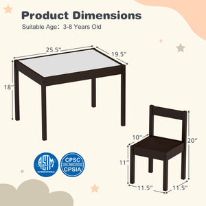 3-Piece Toddler Activity Table Set with Solid Rubber Wood Frame
