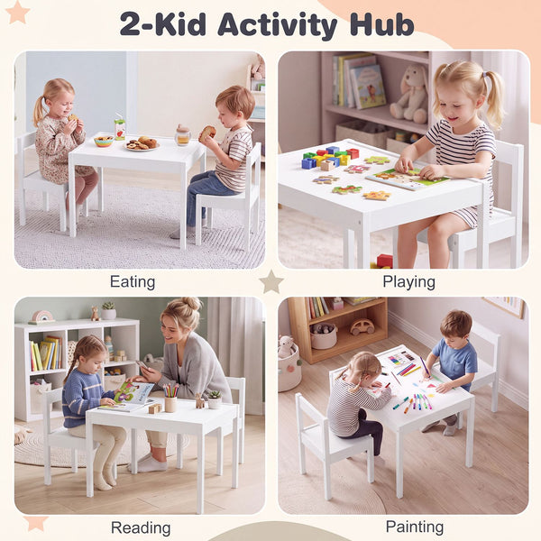 3-Piece Toddler Activity Table Set with Solid Rubber Wood Frame
