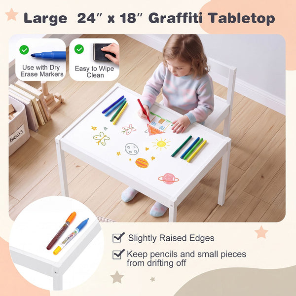 3-Piece Toddler Activity Table Set with Solid Rubber Wood Frame