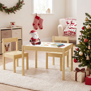3-Piece Toddler Activity Table Set with Solid Rubber Wood Frame