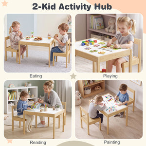 3-Piece Toddler Activity Table Set with Solid Rubber Wood Frame