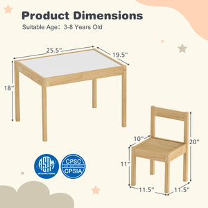 3-Piece Toddler Activity Table Set with Solid Rubber Wood Frame