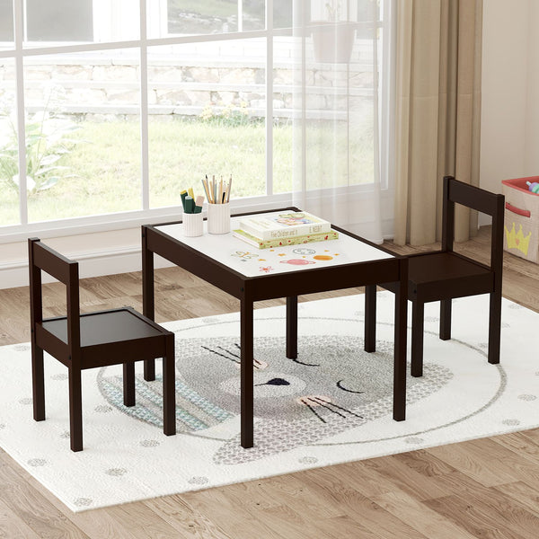3-Piece Toddler Activity Table Set with Solid Rubber Wood Frame