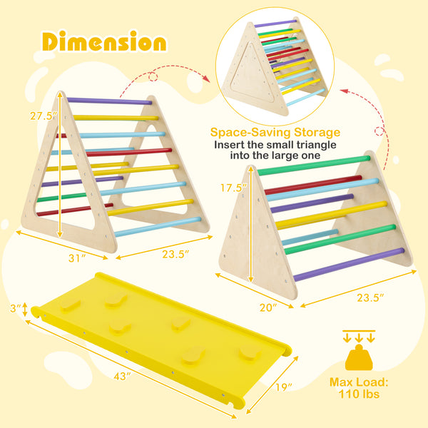 3 Piece Toddler Triangle Set Montessori with 2 Climbing Triangles and 1 Ramp