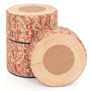 3-Piece Tree Stump Stool Set in Dark Walnut for kids, featuring nature-inspired wood printing, perfect for playtime.